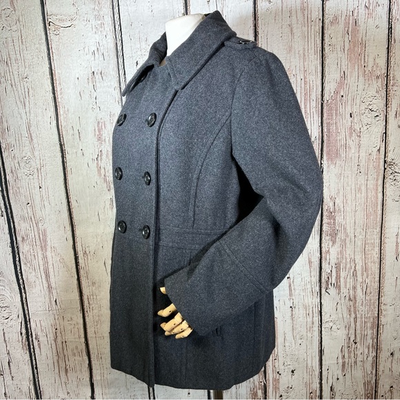 MICHAEL by Michael Kors Wool Blend Grey Pea Coat Winter Jacket Size Large EUC - Picture 3 of 14
